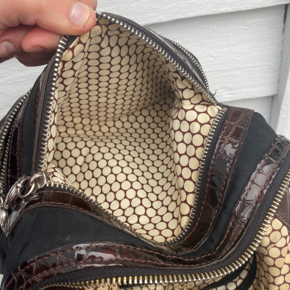 Brighton Nylon Go Go Slim Crossbody Bag Black/Brown Croc🐊 Embossed Leather Trim - Picture 15 of 16